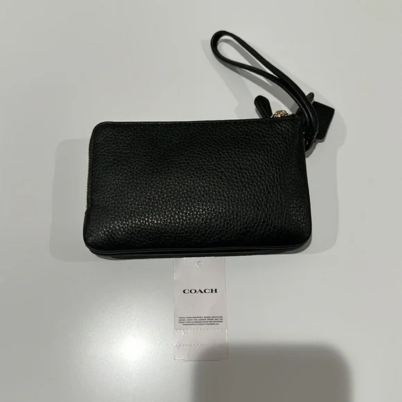 🌸NEW COACH Double Corner Zip Wristlet Black/Gold With Tags. - Picture 13 of 14